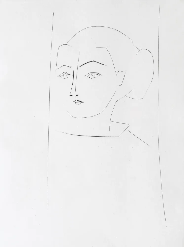 版画 Picasso - Head of a Woman Wearing her hair in a Chignon