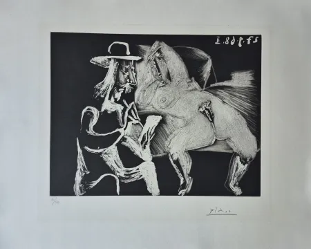 版画 Picasso - Homme au Chapeau dessinant à Côté d'une Femme offerte, from Séries 347