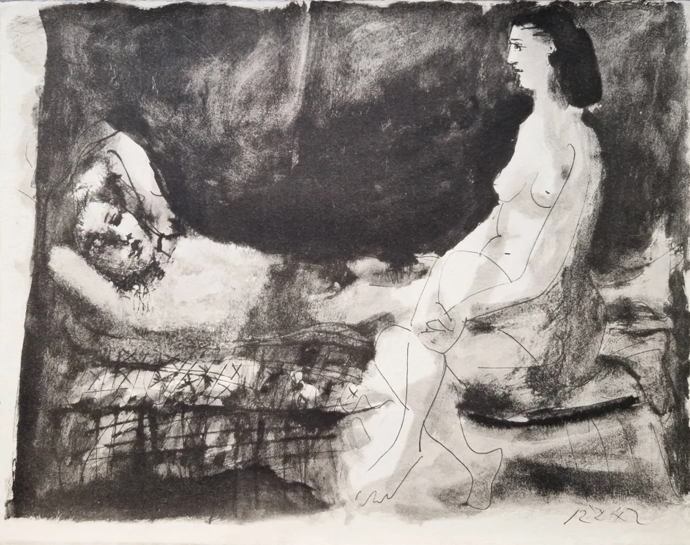 镂版印刷 Picasso - Homme couché et femme assise