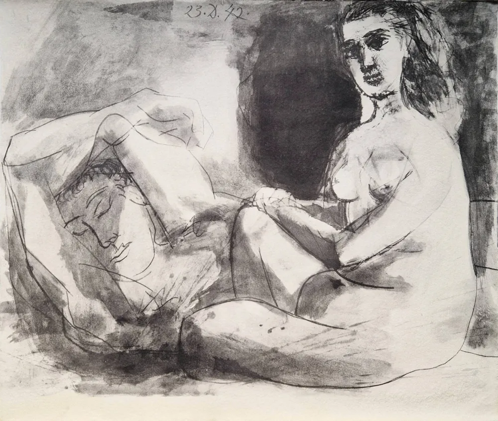 镂版印刷 Picasso - Homme couché et femme assise