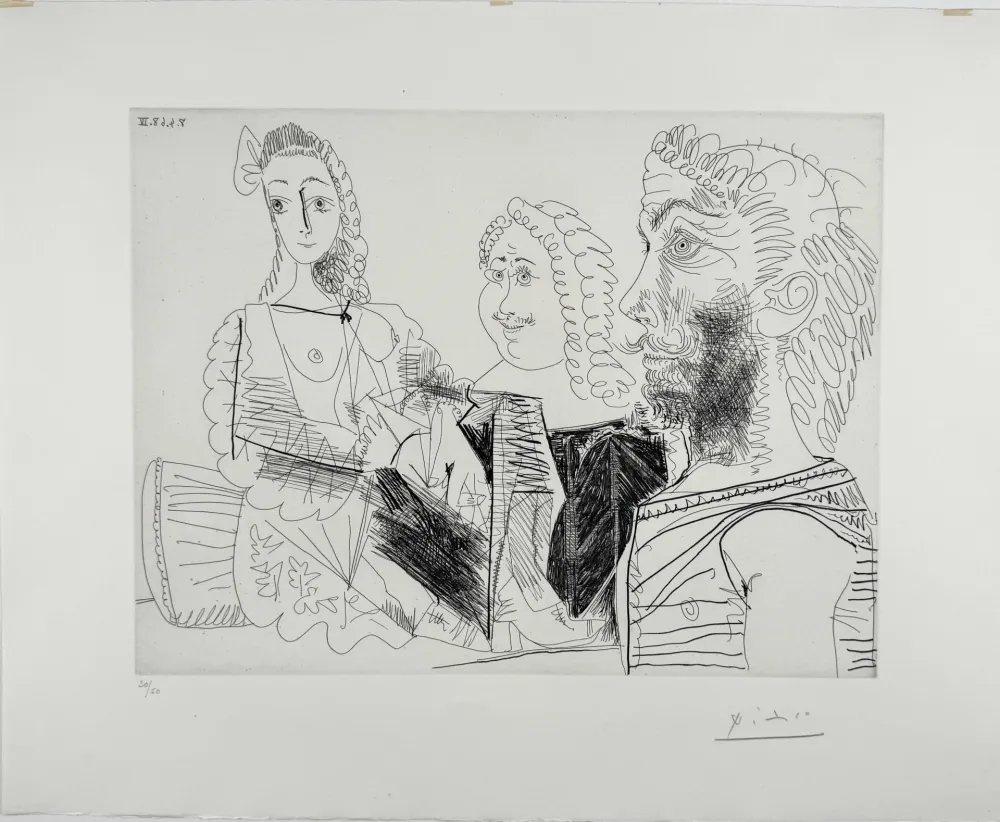 蚀刻版画 Picasso -  Homme en gilet afghan songeant aux amours d'un 