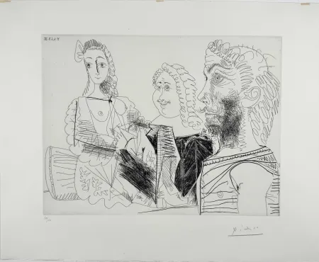 蚀刻版画 Picasso -  Homme en gilet afghan songeant aux amours d'un 