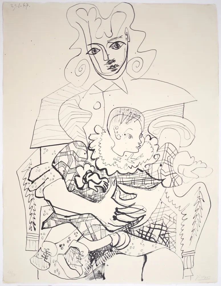 石版画 Picasso - Ines et son Enfant