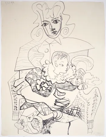 石版画 Picasso - Ines et son Enfant