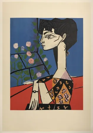石版画 Picasso - Jacqueline avec fleurs