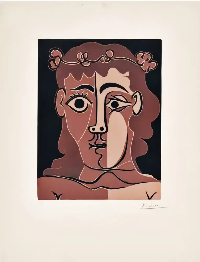 油毡版画 Picasso - Jeune Homme Couronné de Feuillage 