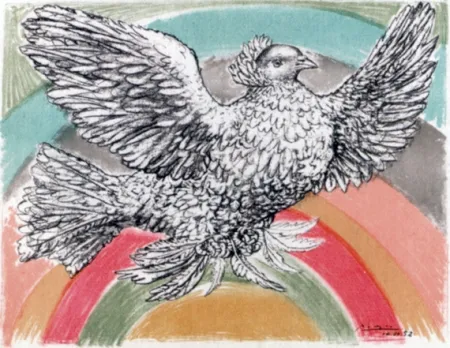 石版画 Picasso - Le Colomb Volant  - The Flying Dove with a Rainbow