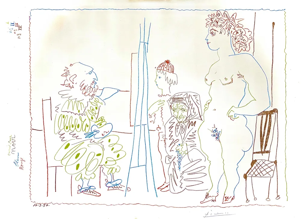 石版画 Picasso -  Le Modele et Deux Personnages 