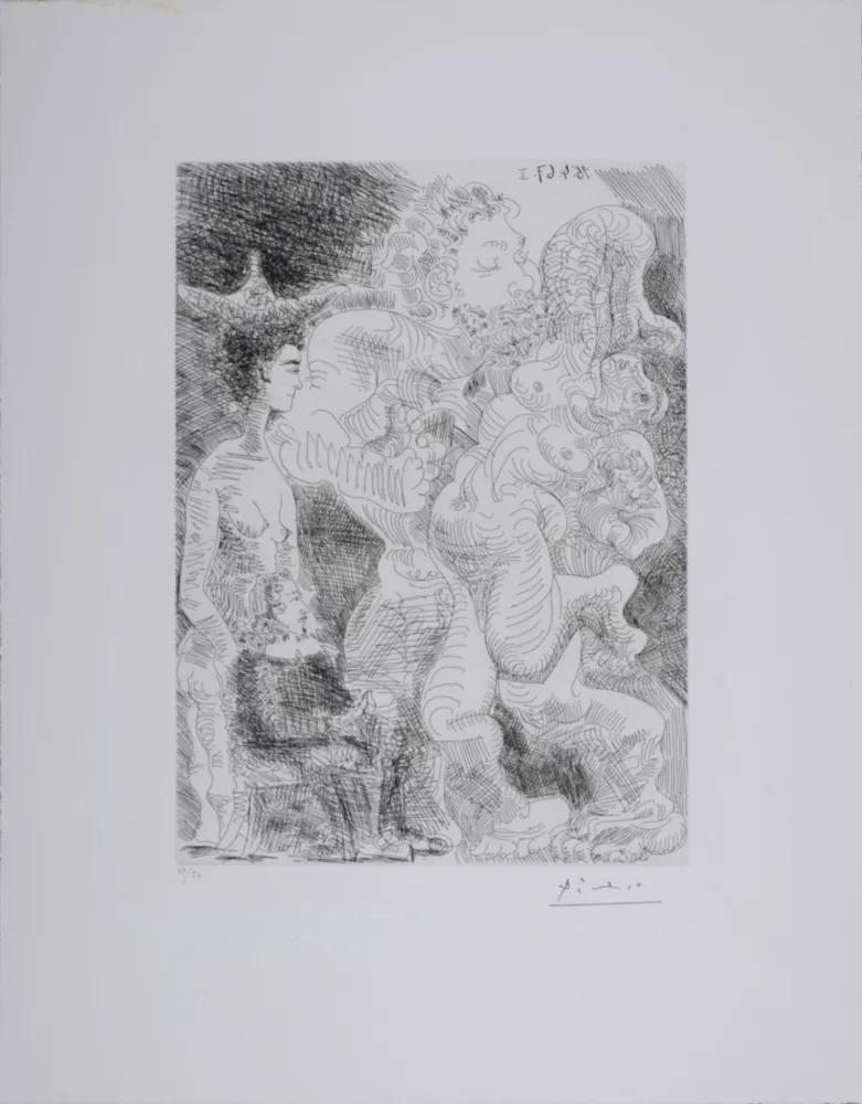 蚀刻版画 Picasso - Le peintre et son modèle imaginant une étreinte