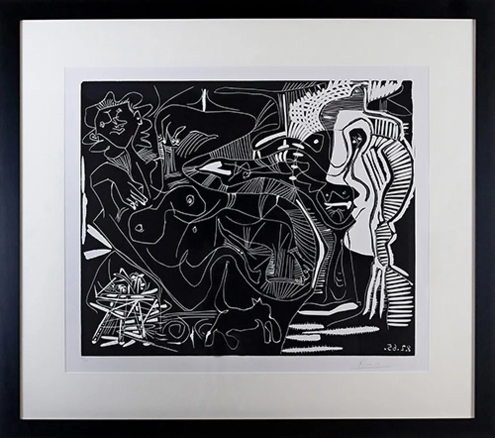 油毡版画 Picasso - Le Thé: Deux Femmes Nues et une Chat (B. 1851)