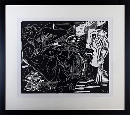 油毡版画 Picasso - Le Thé: Deux Femmes Nues et une Chat (B. 1851)