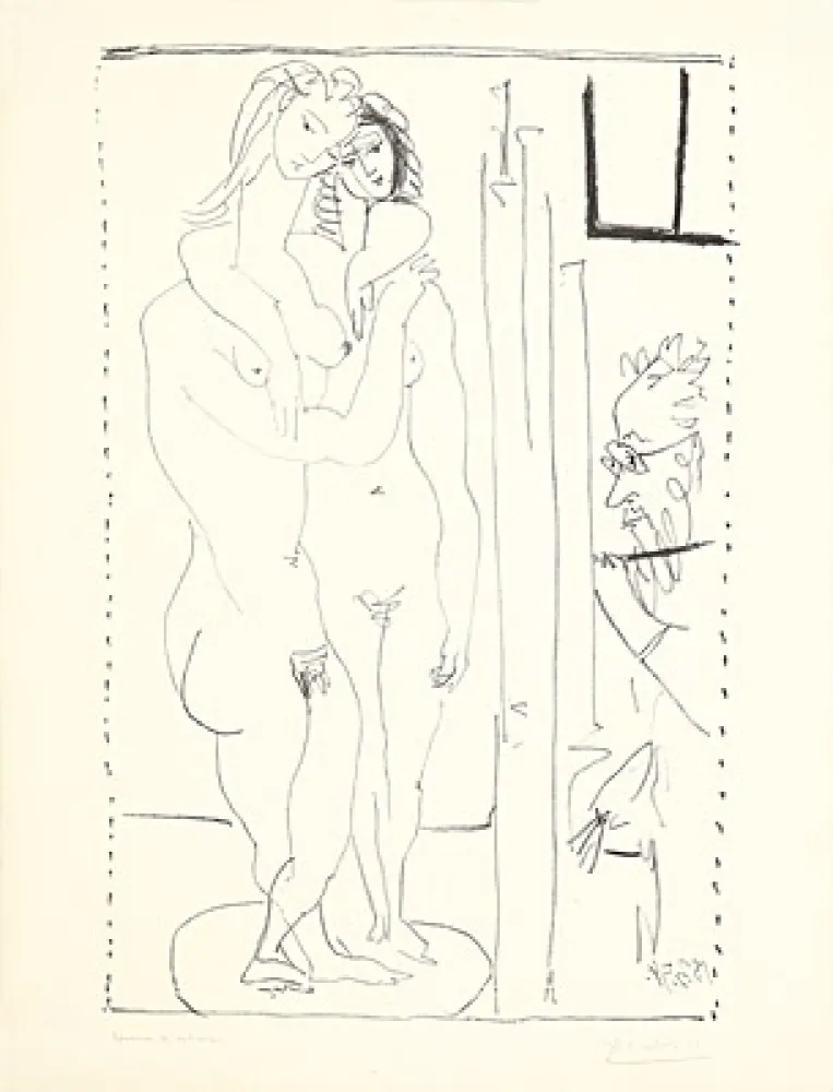 石版画 Picasso - Les deux modèles nus