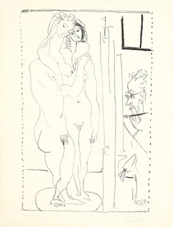 石版画 Picasso - Les deux modèles nus