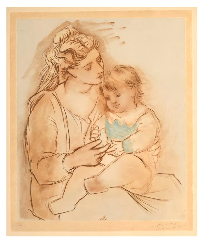 蚀刻飞尘法 Picasso - MATERNITÉ 1922. gravure en couleurs signée et numérotée 9/100