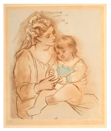 蚀刻飞尘法 Picasso - MATERNITÉ 1922. gravure en couleurs signée et numérotée 9/100