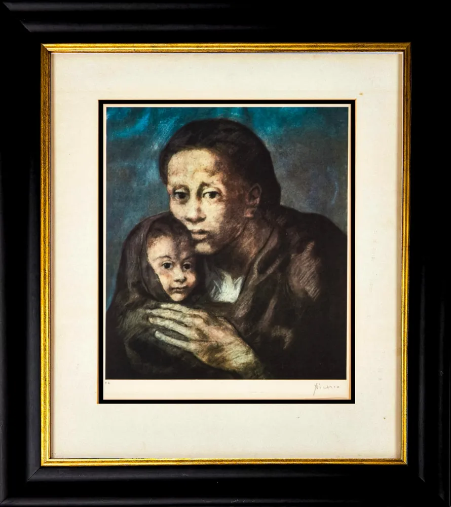 石版画 Picasso - Mère et enfant au fichu