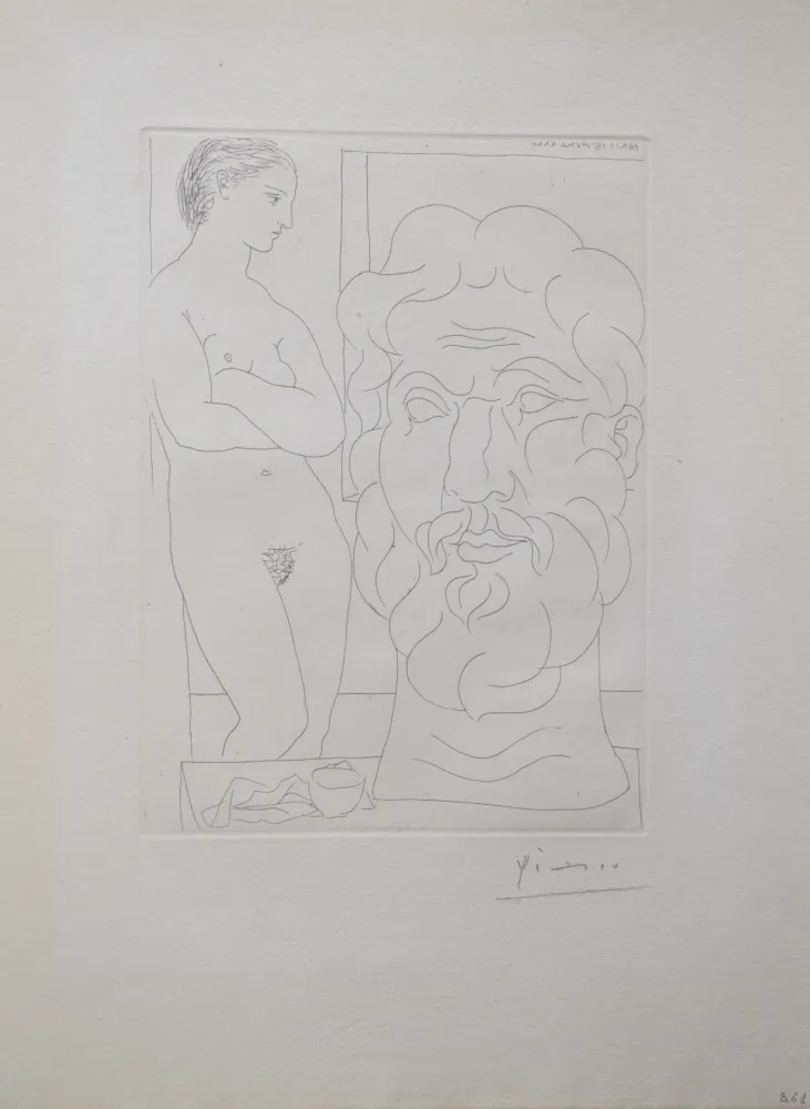 版画 Picasso - Modèle et Grande Tête Sculptée (B170 Vollard)