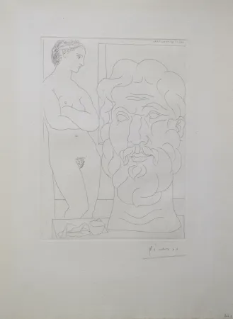版画 Picasso - Modèle et Grande Tête Sculptée (B170 Vollard)