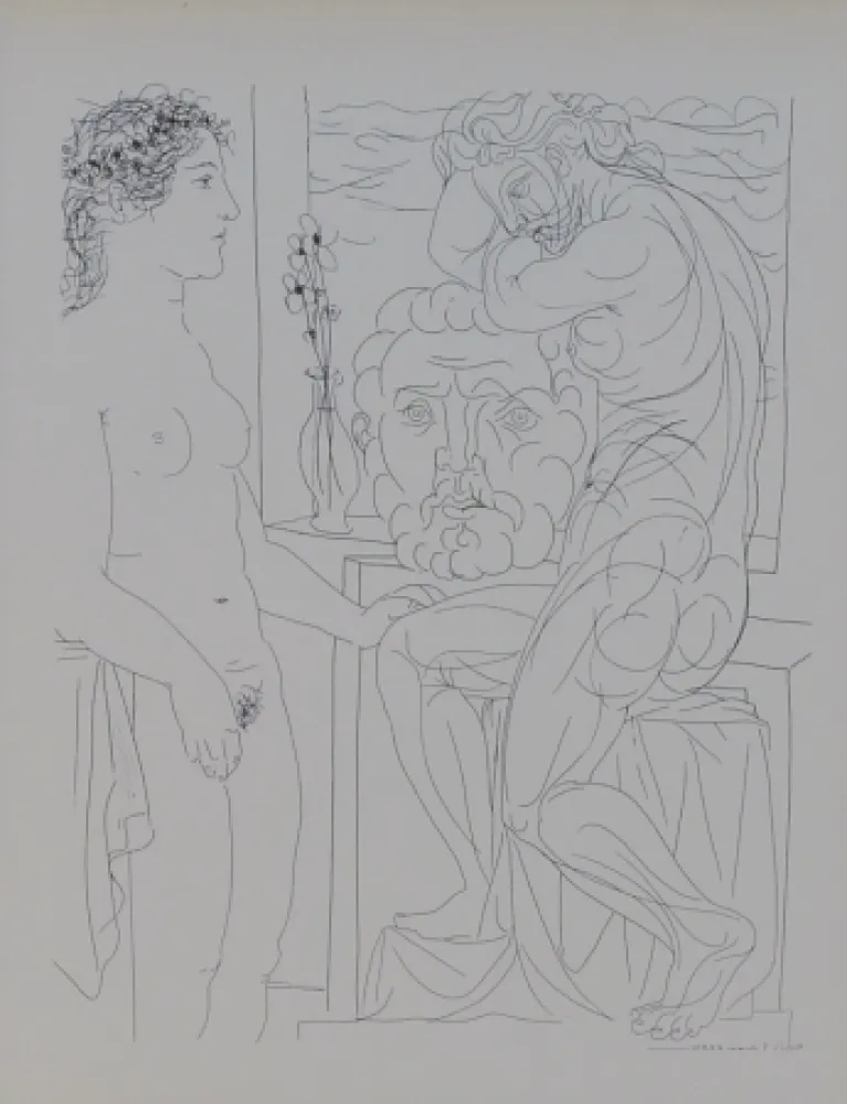 石版画 Picasso - Modèle nu et Sculptures