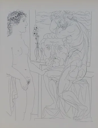 石版画 Picasso - Modèle nu et Sculptures