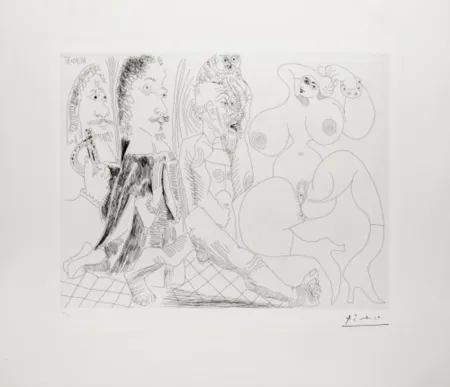 版画 Picasso - Mousquetaire, Abbé en Priére, Vieillard a la Chouette Et Odalisque: Méduse, Vierge ou Smple Femme?