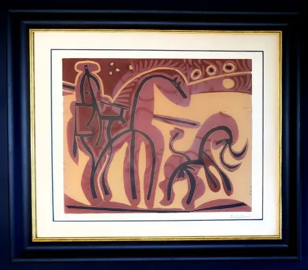无技术 Picasso - Pablo Picasso (1881-1973) - Picador et Taureau - Linocut in colors on Arches paper - 1959