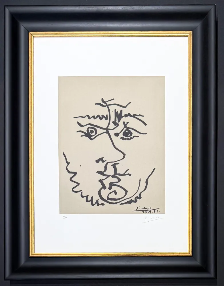 石版画 Picasso - Pablo Picasso ( 1881 – 1973 )– Visage – hand-signed Lithograph on Rives BFK paper – 1967