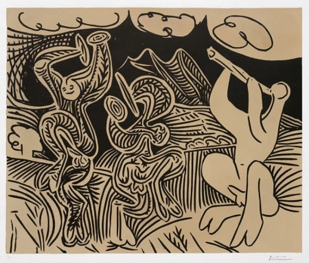 油毡版画 Picasso - Pablo Picasso Danseurs et musicien (Dancers and musician), 1959