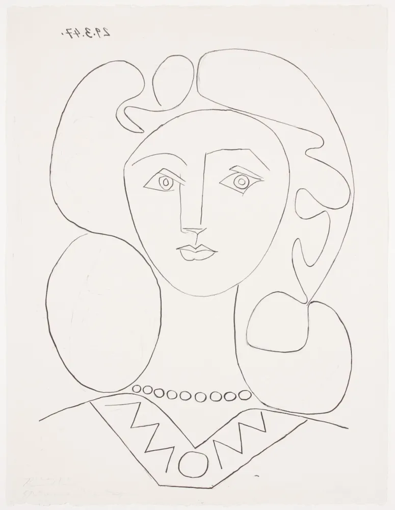 石版画 Picasso - Pablo Picasso- La Femme au Collier, Portrait of Françoise, 1947