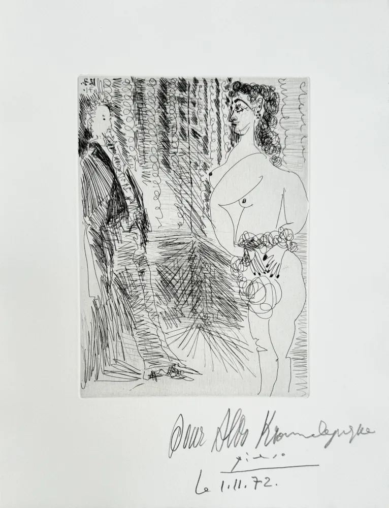 版画 Picasso - Pablo Picasso – Le Cabinet particulier, Degas et une fille