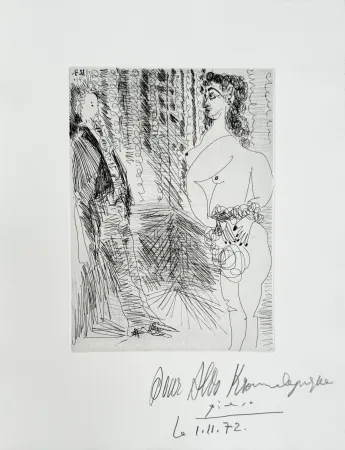 版画 Picasso - Pablo Picasso – Le Cabinet particulier, Degas et une fille