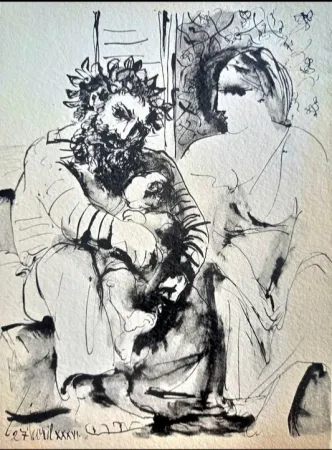 镂版印刷 Picasso - Pablo Picasso, The Family, Original Lithograph on Arches Paper, 1967