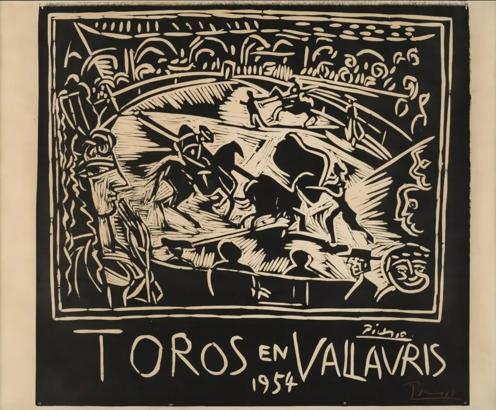 油毡版画 Picasso - Pablo Picasso Toros en Vallauris 1954 Linocut / Signed