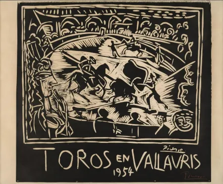 油毡版画 Picasso - Pablo Picasso Toros en Vallauris 1954 Linocut / Signed