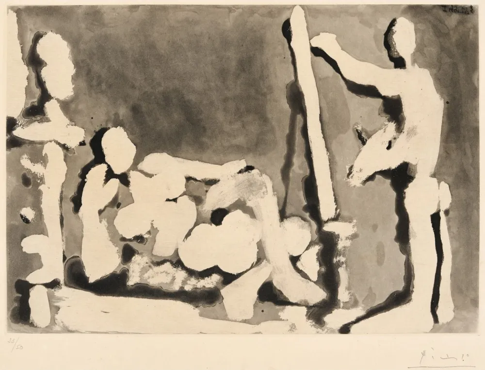 飞尘腐蚀法 Picasso - Painter and Model with a Sculpture. II