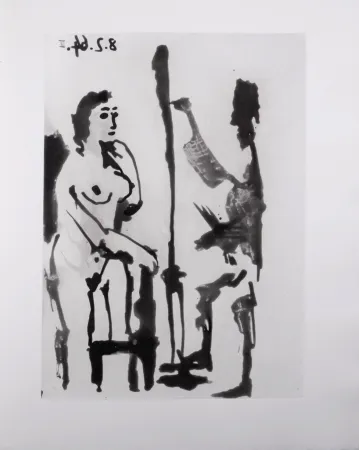 飞尘腐蚀法 Picasso - Peintre et modèle accoudé, 1966 - A fantastic original  etching (Aquatint) by the Master!