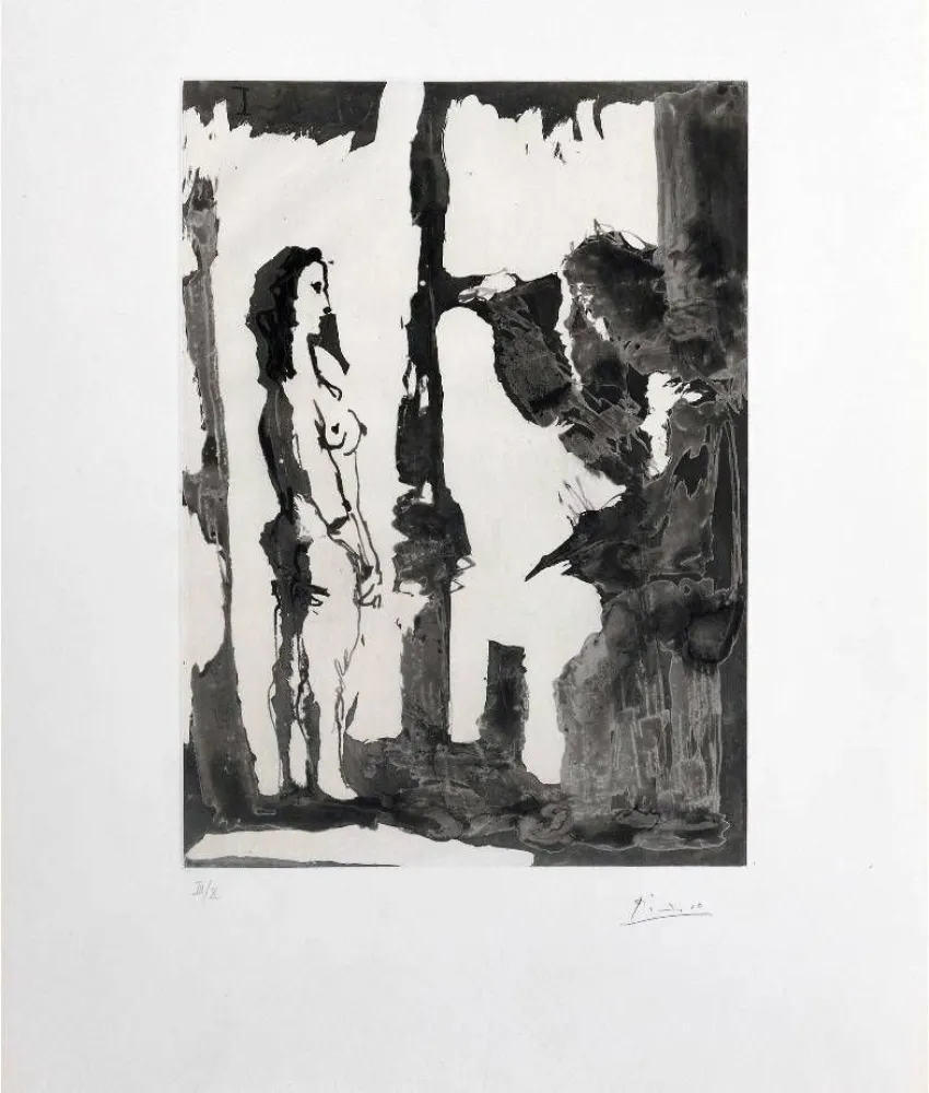蚀刻飞尘法 Picasso - Peintre et modèle aux cheveux longs