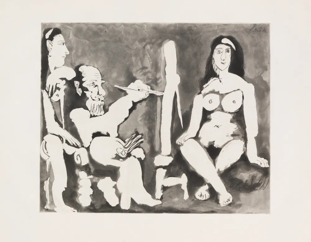 飞尘腐蚀法 Picasso - Peintre et Modèle avec une Spectatrice au Bandeau