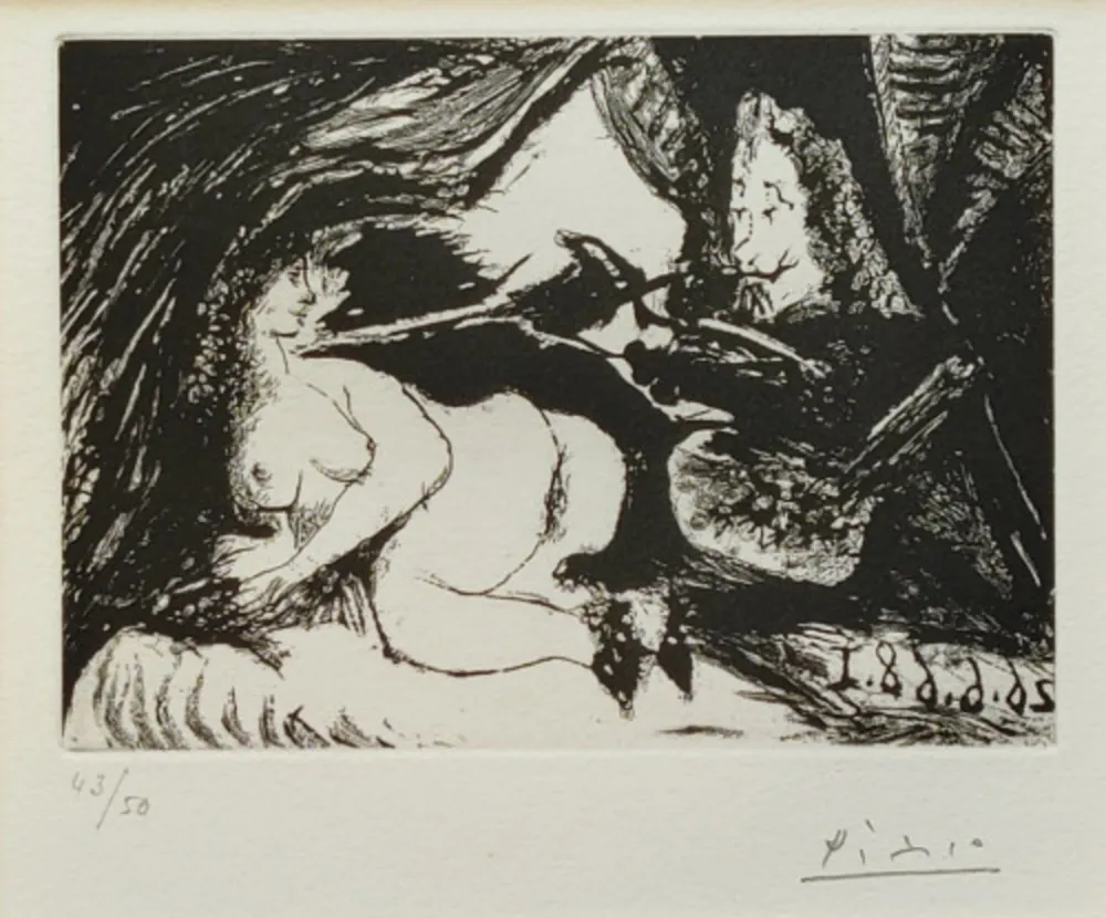 飞尘腐蚀法 Picasso - Peintre peignant la nuque de son jeune modele