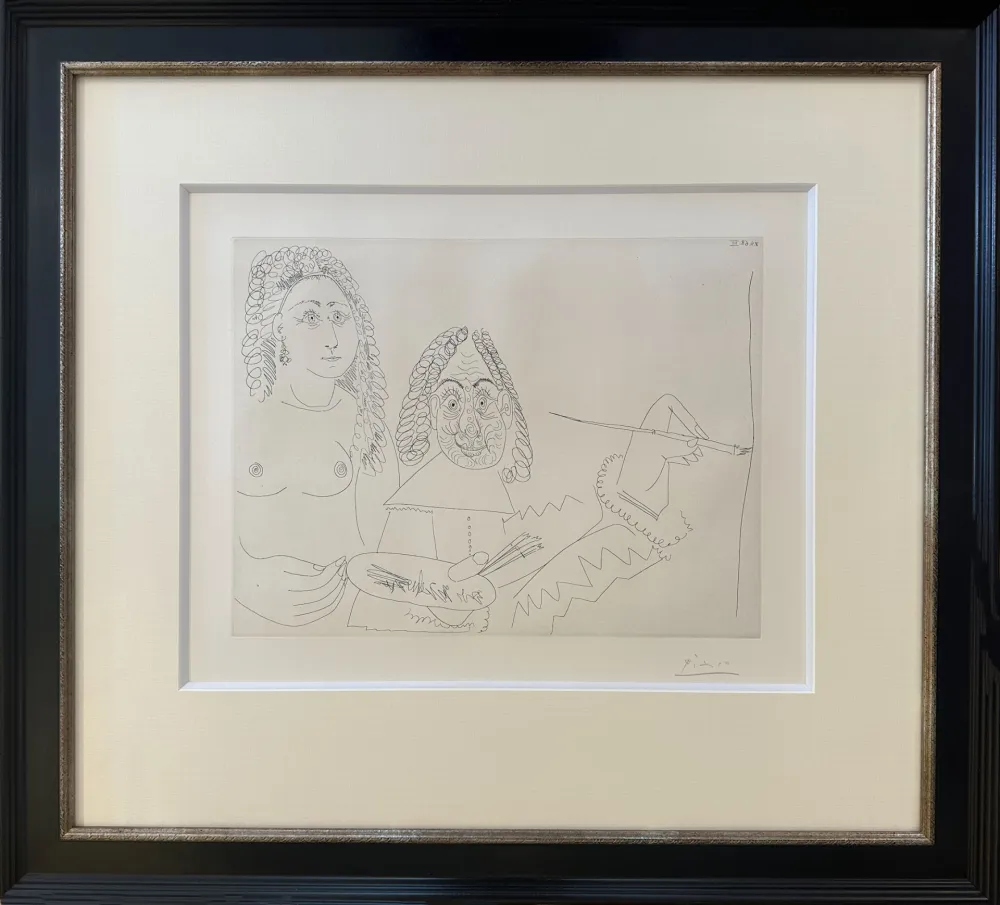 版画 Picasso - Peintre Rembranesque ave son Modèle