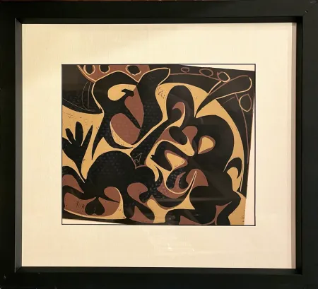 油毡版画 Picasso - PICADOR ET TAUREAU. Linogravure d'après Picasso (Cercle d'Art 1959-1962)