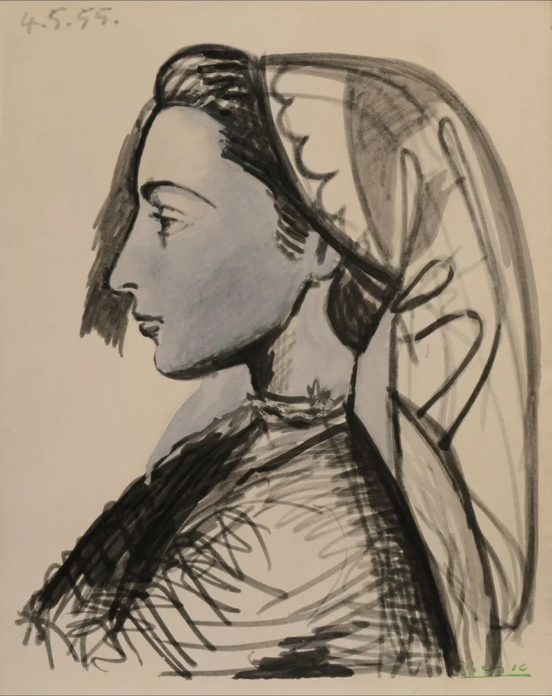 镂版印刷 Picasso - Portrait of Jacqueline in Profile - La flûte double