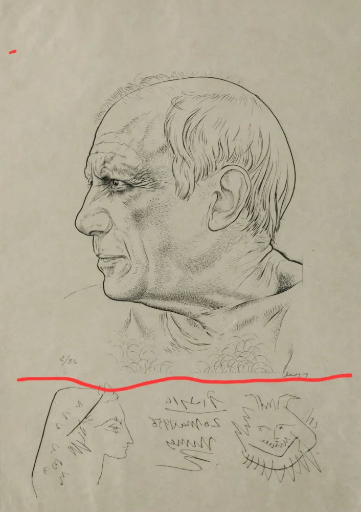 版画 Picasso - Portrait of Pablo Picasso with Remarques for Témoignage, 1956