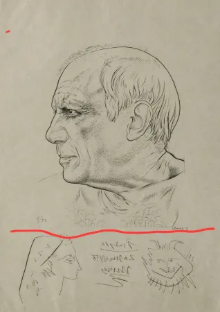 版画 Picasso - Portrait of Pablo Picasso with Remarques for Témoignage, 1956