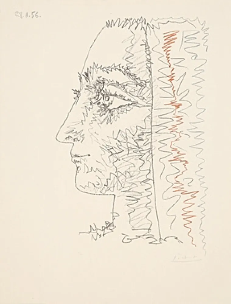 石版画 Picasso - Profil en trois couleurs