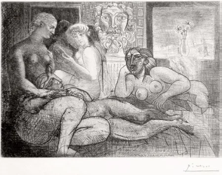 蚀刻版画 Picasso - ‚Quatre femmes nues et tete sculptée La Suite Vollard