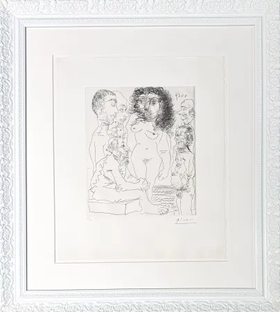 版画 Picasso - Réflexion du vieux peintre sur la femme