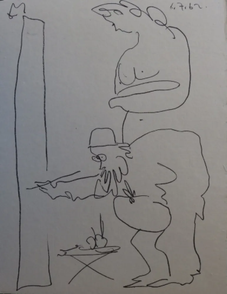 石版画 Picasso - Regards sur Paris - The painter and his model