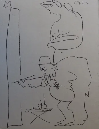 石版画 Picasso - Regards sur Paris - The painter and his model