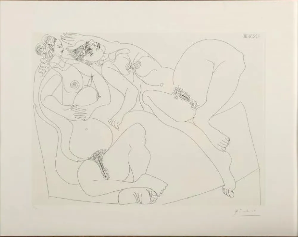 蚀刻版画 Picasso - Repos. Deux Filles Bavardant